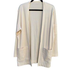 Staples Vintage Womens Ribbed Polyester Blend Long Sleeve Open Front Cream Cardi